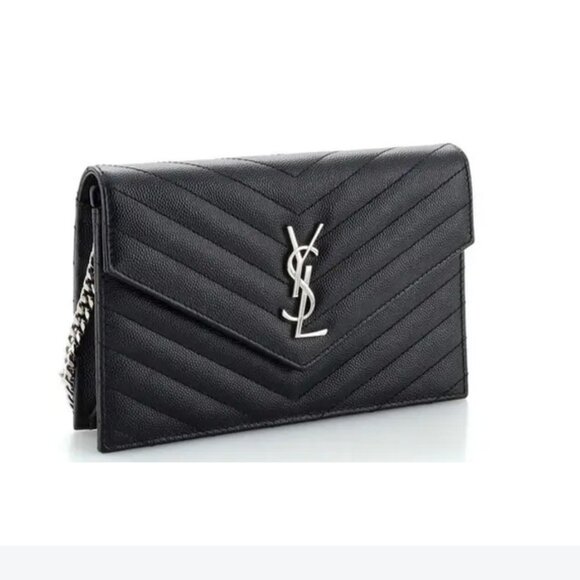 Yves Saint Laurent YSL monogram envelope black crossbody bag grained leather - Picture 1 of 11